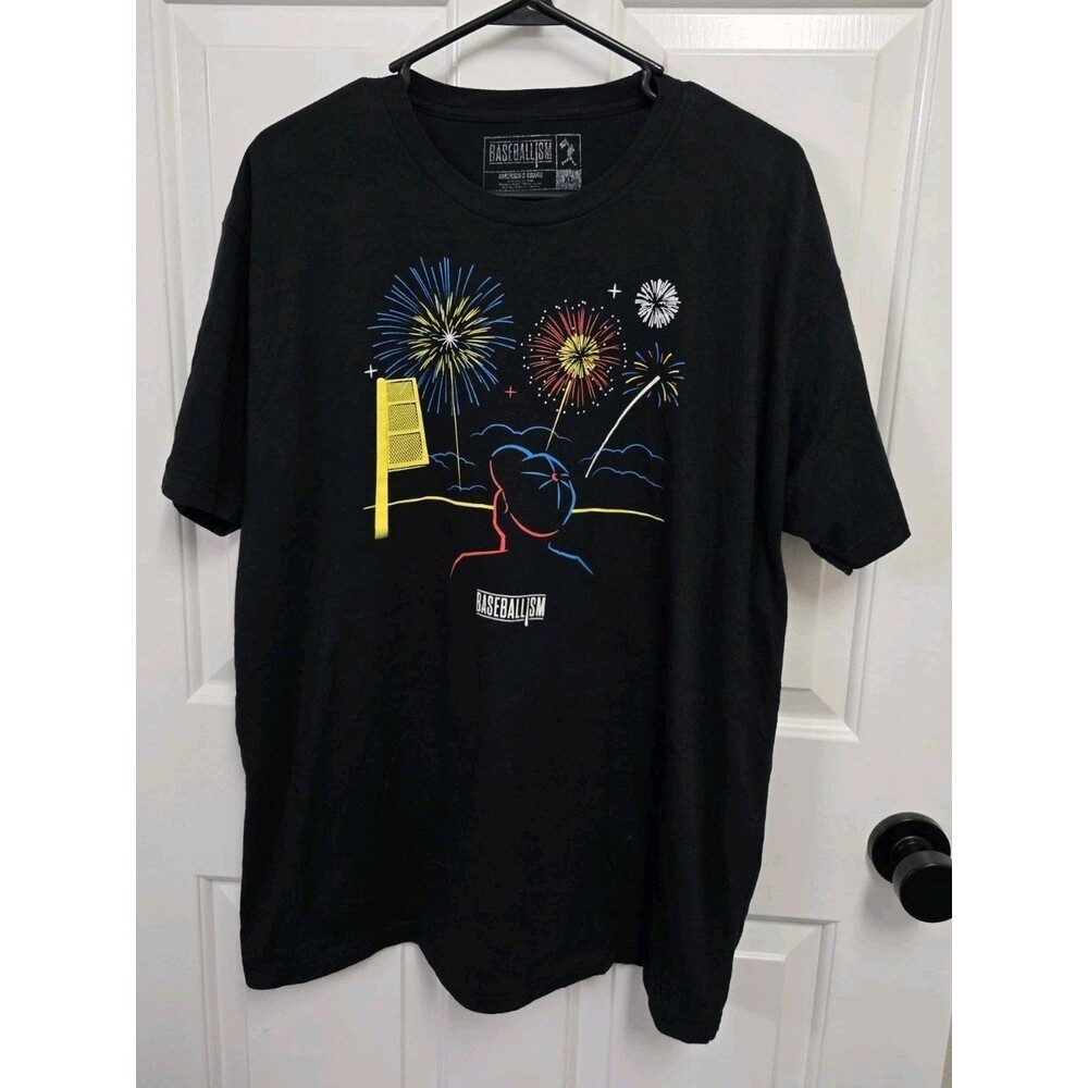 Baseballism Fireworks T Shirt Mens XL Black Graphic Tee Summer Night Ballpark